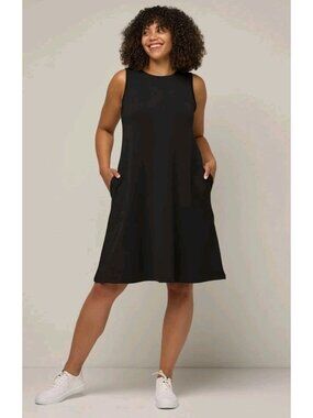 Wool& Sierra Tank Dress Merino Wool Blend Casual Stretch Pullover Pockets 1X Blk